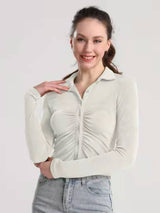 Ruched Button Up Long Sleeve T-Shirt