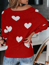 Heart Scoop Neck Long Sleeve Sweater