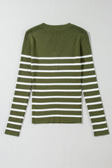 Striped Contrast Long Sleeve Knit Top