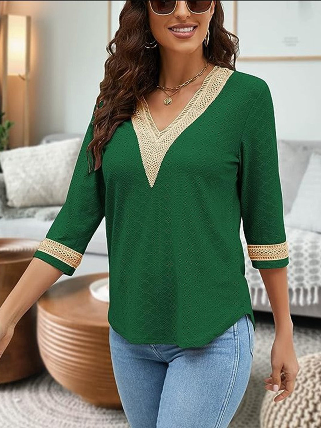 V-Neck Eyelet Blouse