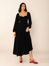 Sweetheart Neck Long Sleeve Midi Dress