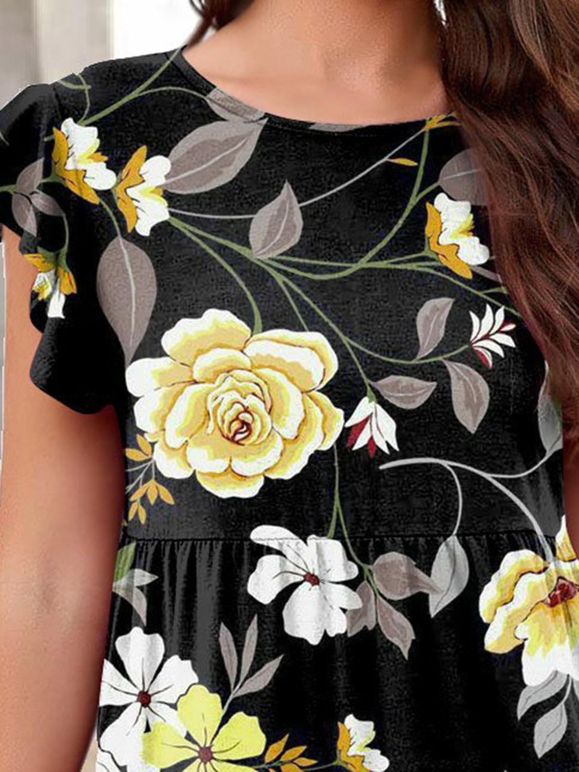 Printed Round Neck Tiered Dress