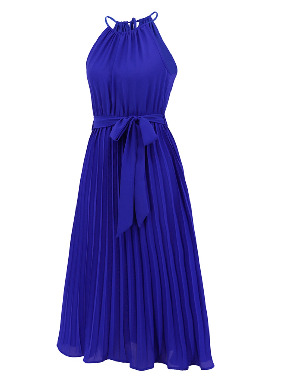 Pleated Spaghetti Strap Tie Waist Midi Dress