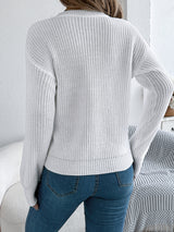 Openwork Round Neck Long Sleeve Sweater