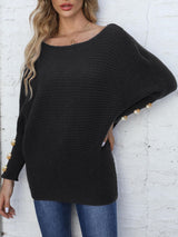 Full Size Boat Neck Long Sleeve Sweater