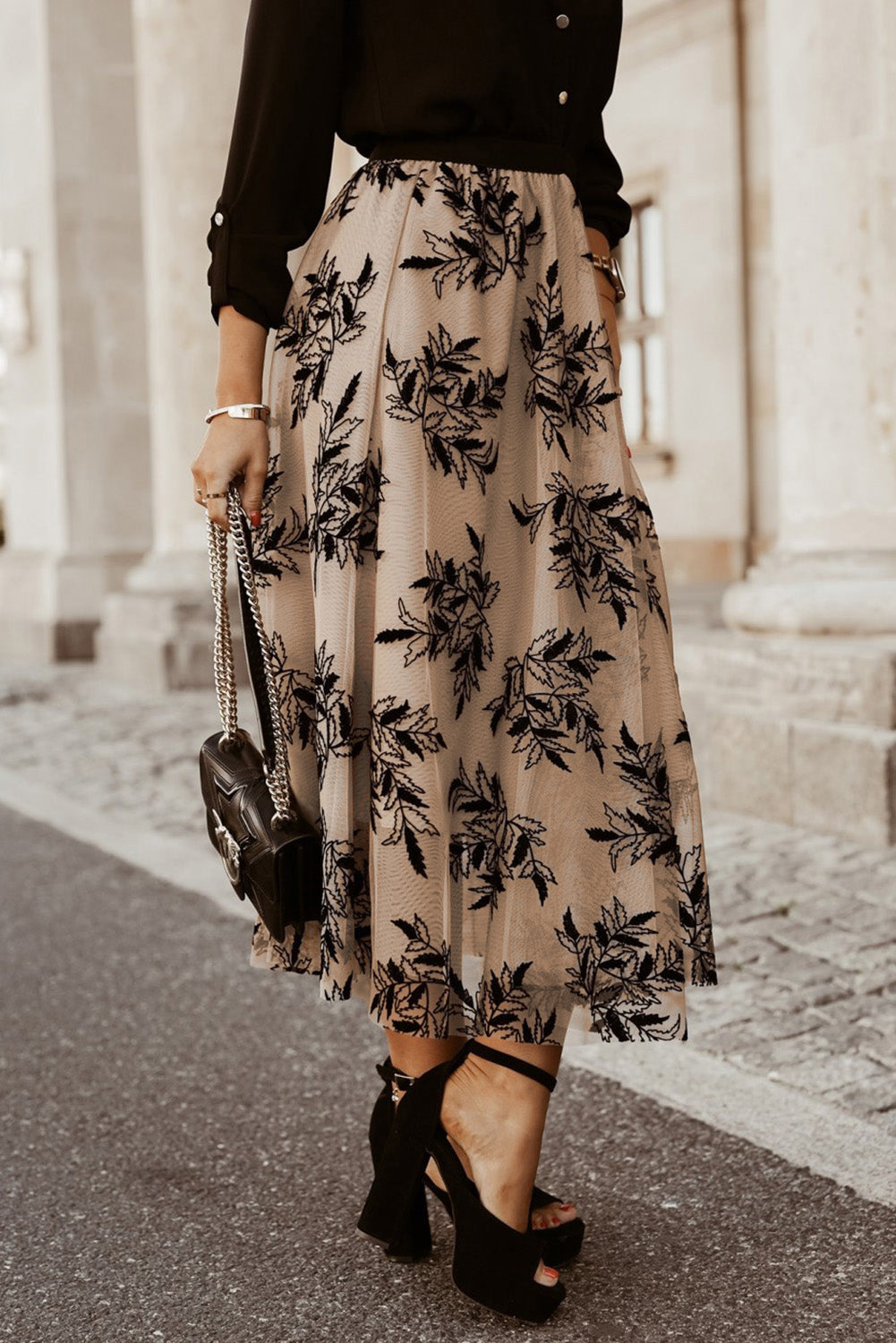 Embroidered High Waist Maxi Skirt