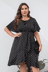 Plus Size Polka Dot Flutter Sleeve Dress