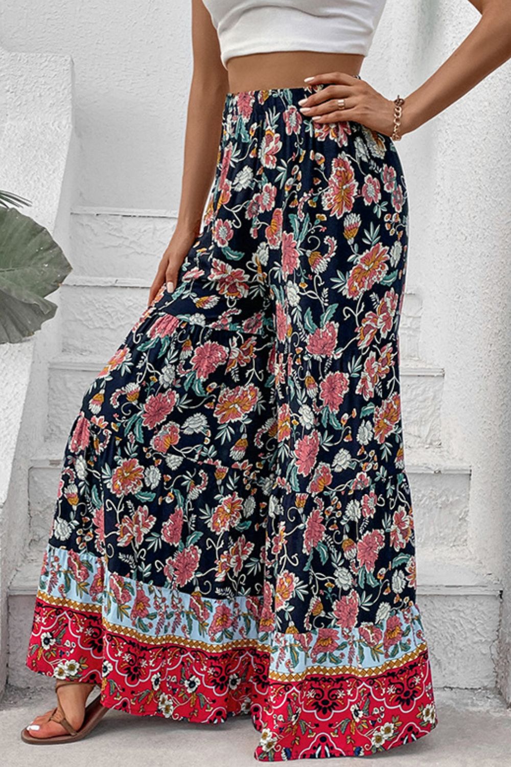 Perfee Floral High Waist Palazzo Pants