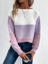 Color Block Boat Neck Sweater