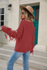 Angel Wings Fringe Round Neck Dropped Shoulder Sweater