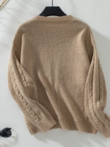 Openwork Cable-Knit Round Neck Long Sleeve Sweater