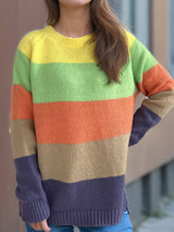 Color Block Round Neck Long Sleeve Sweater