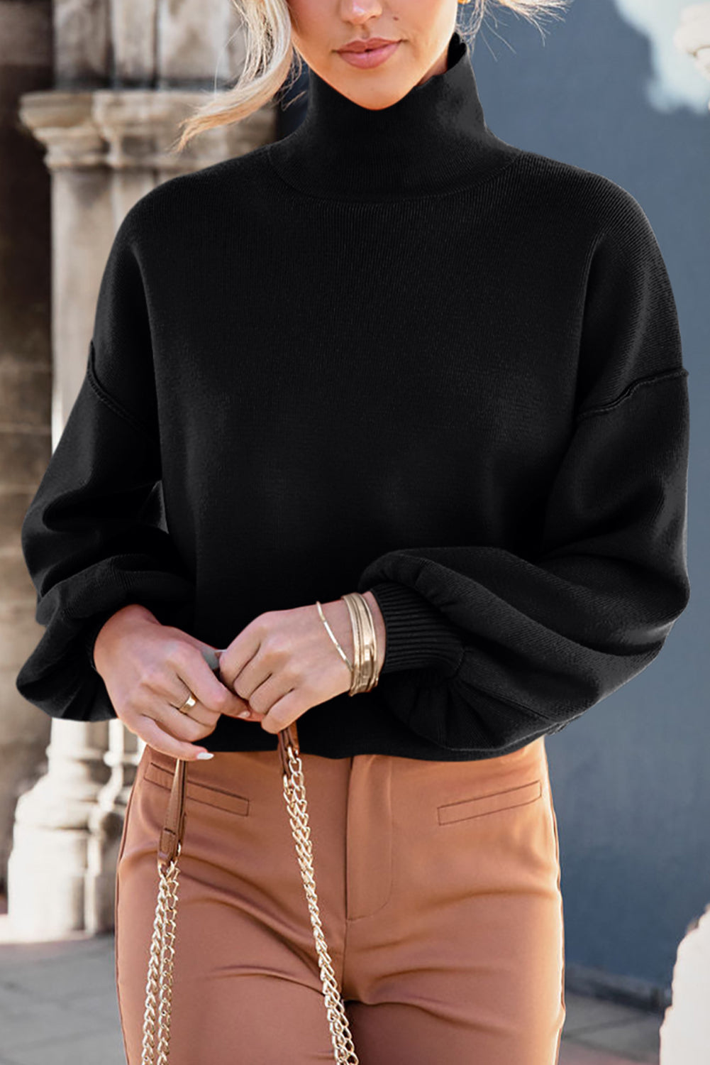 Mock Neck Dropped Shoulder Sweater