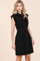 Mittoshop Cargo Pocket Half Button Mini Dress