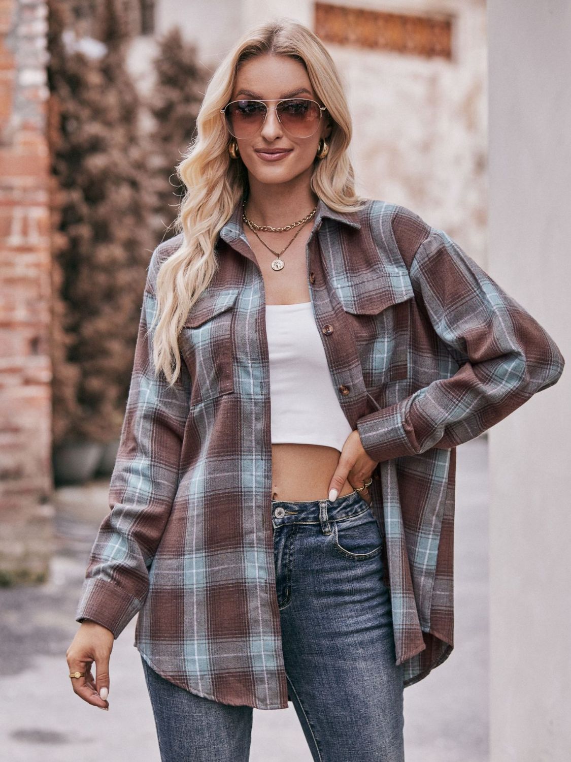 Mandy Plaid Dropped Shoulder Longline Shirt