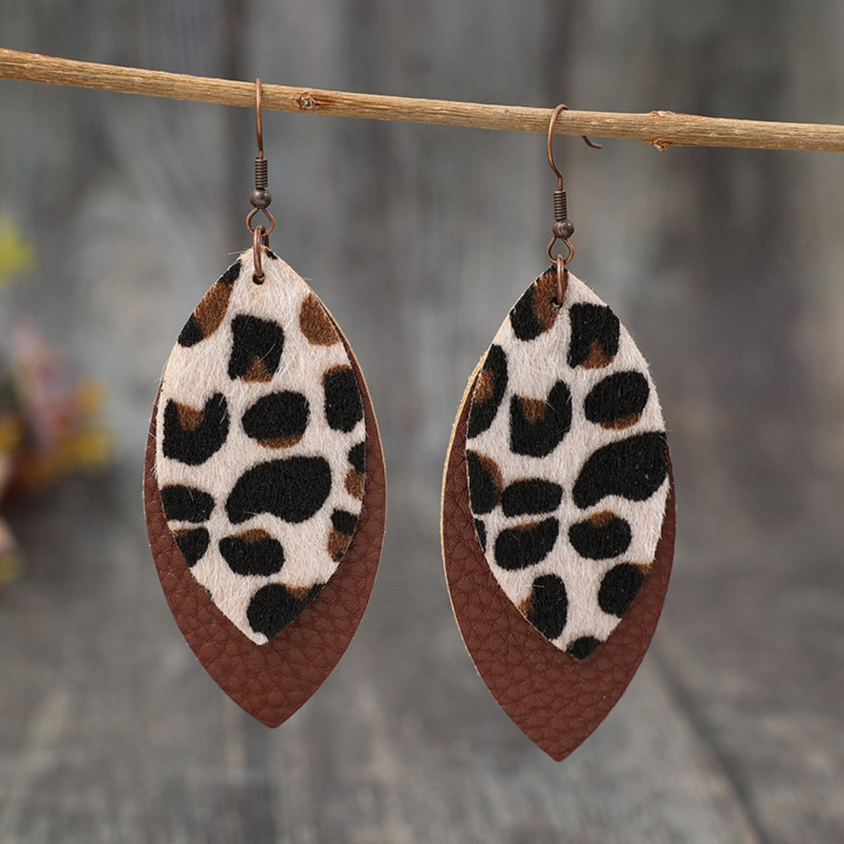 Leaf Shape Leather Dangle Earrings