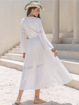 Tie Neck Balloon Sleeve Midi Dress