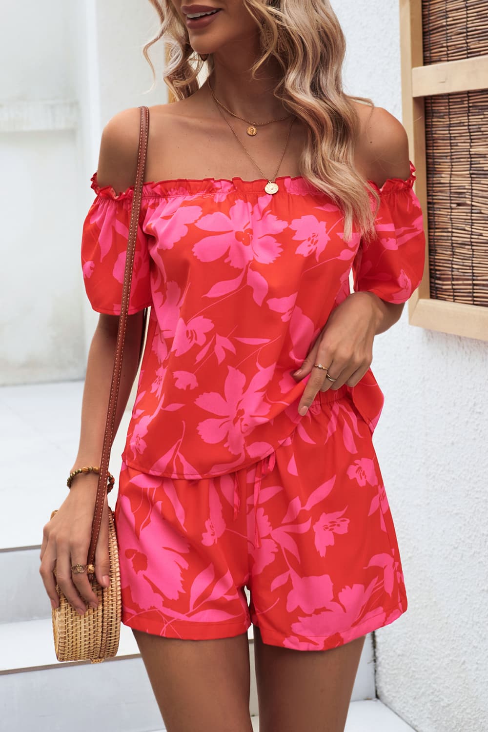 Honey Floral Off-Shoulder Top and Shorts Set