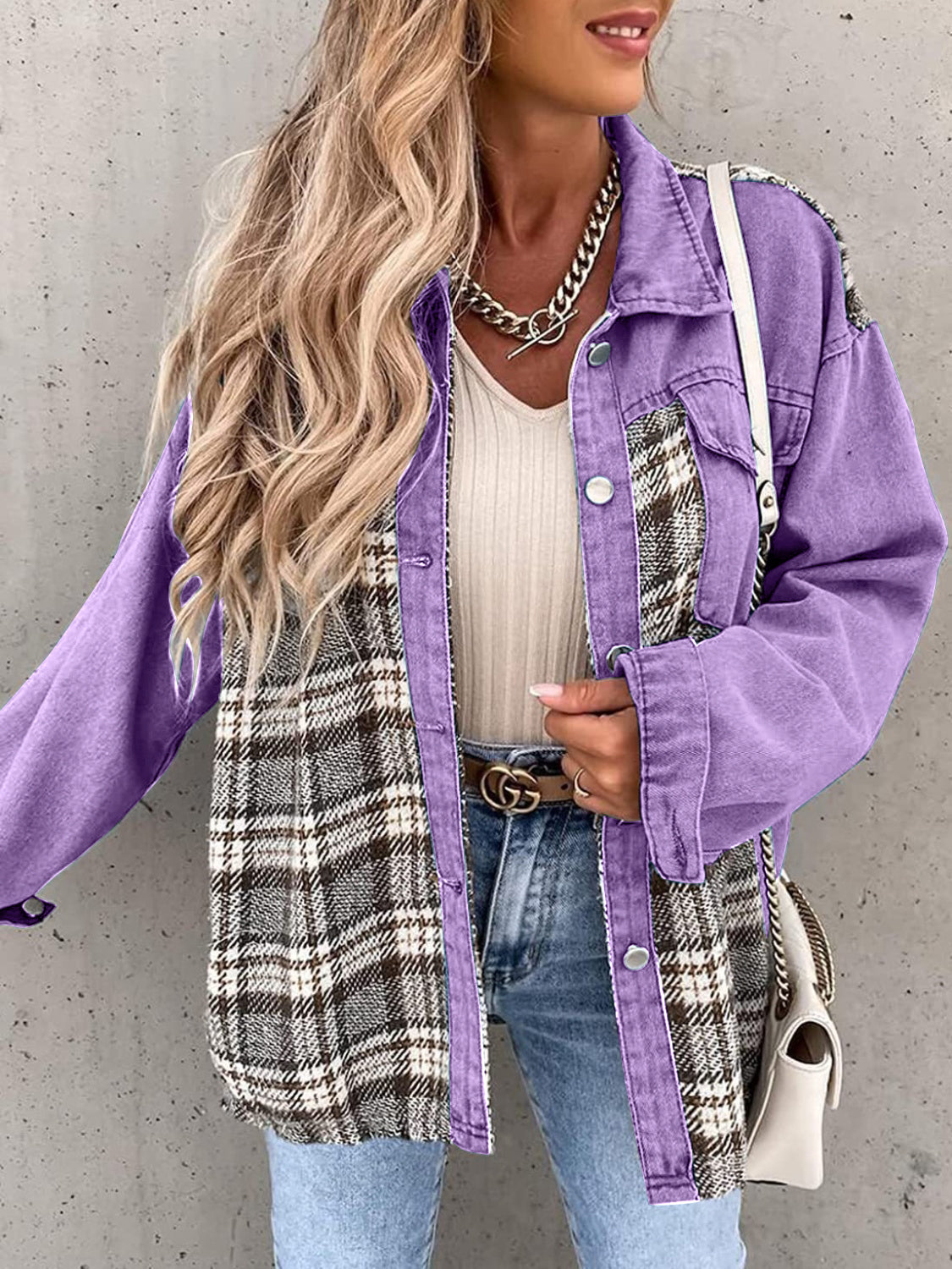 Plaid Button Up Dropped Shoulder Jacket