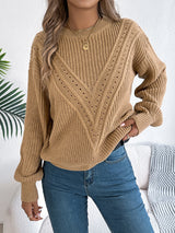 Openwork Round Neck Long Sleeve Sweater