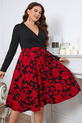 Honey Plus Size Floral Surplice Neck Long Sleeve Dress