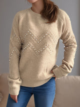 Pearl Trim Round Neck Raglan Sleeve Sweater