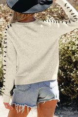 Contrast Round Neck Long Sleeve Sweater