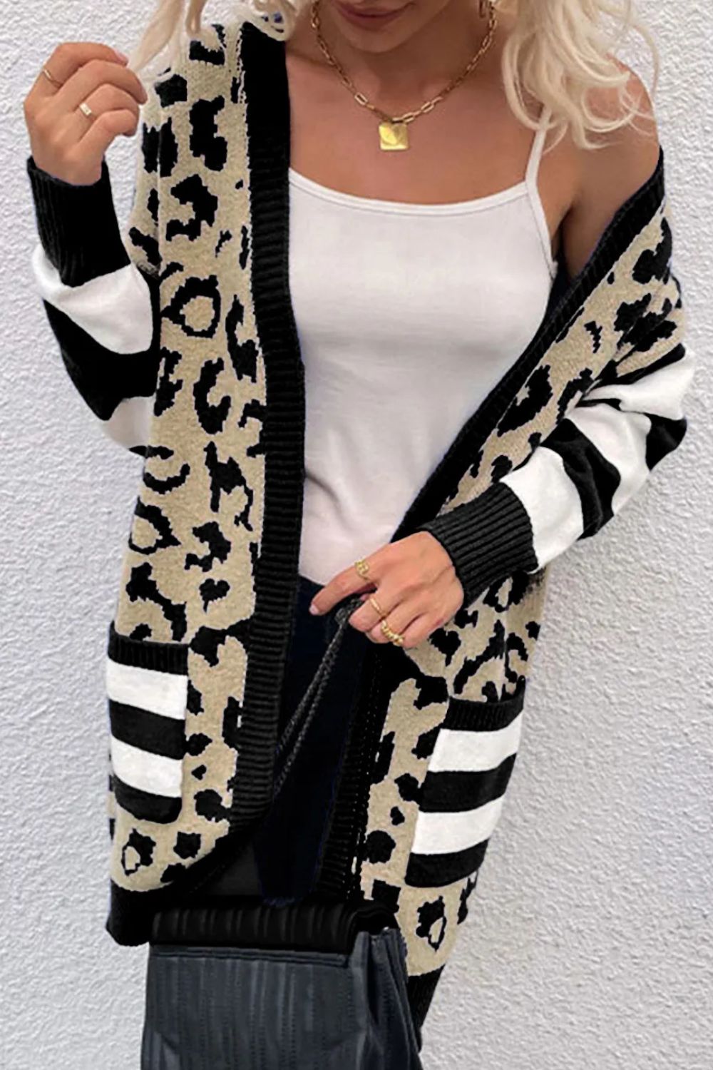 Leopard Open Front Long Sleeve Cardigan