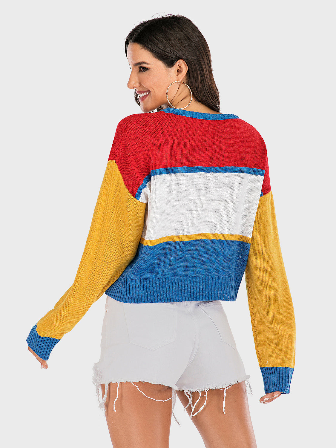 Perfee OKAY Contrast Dropped Shoulder Long Sleeve Sweater