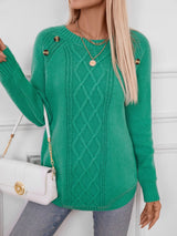 Decorative Button Round Neck Raglan Sleeve Sweater