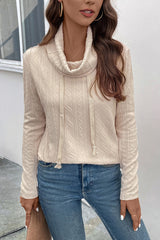 Perfee Tied Mock Neck Long Sleeve Knit Top