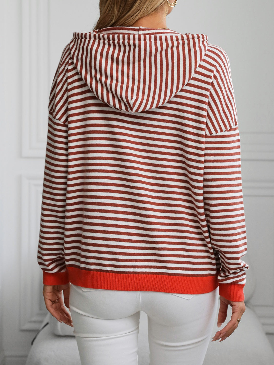 Mandy Striped Long Sleeve Hooded Knit Top