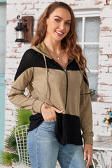 Zip-Up Drawstring Hooded Jacket