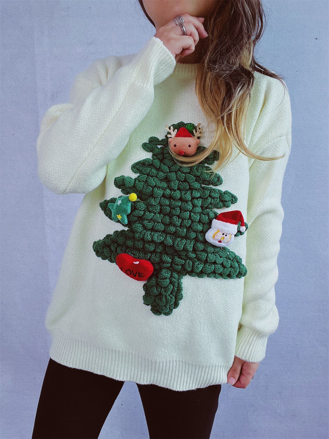 Christmas Tree Round Neck Long Sleeve Sweater