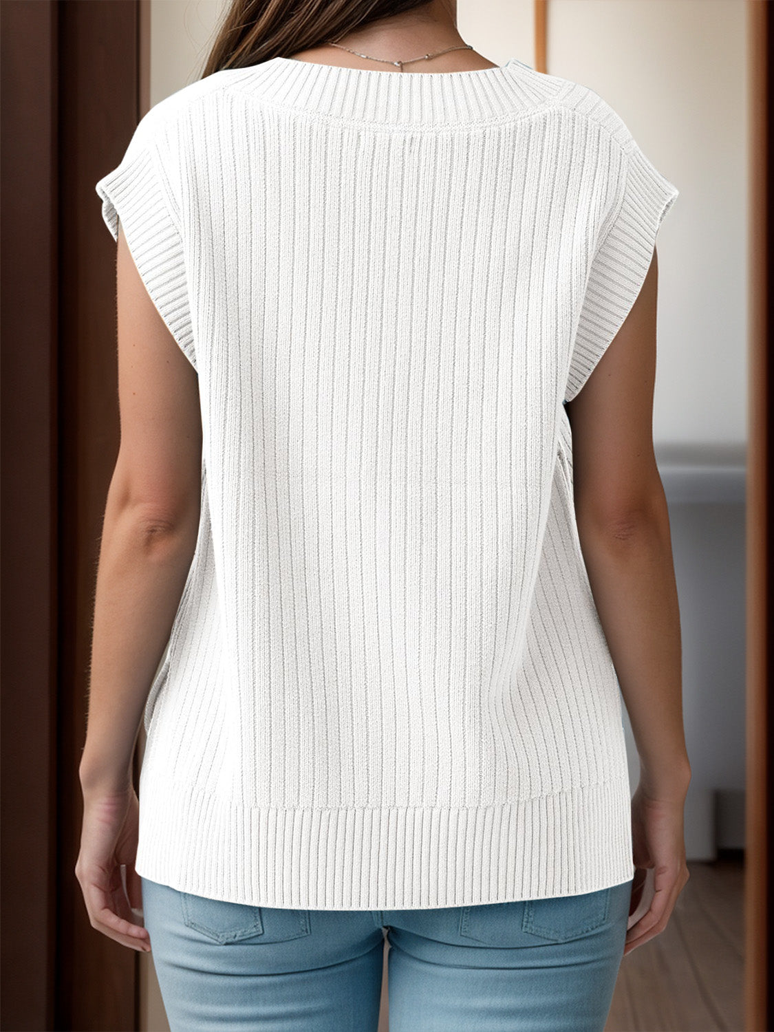 V-Neck Cap Sleeve Knit Vest