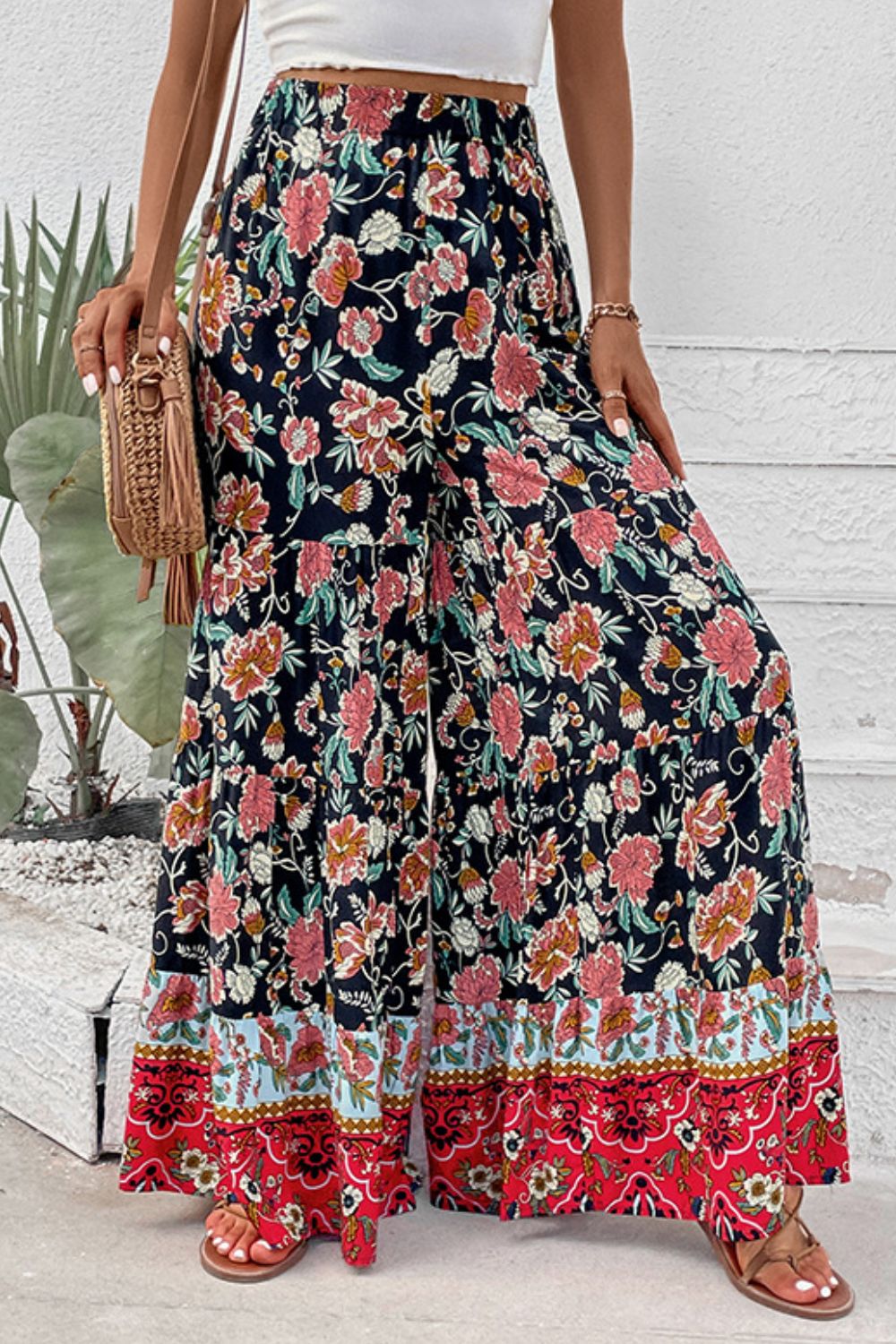 Perfee Floral High Waist Palazzo Pants