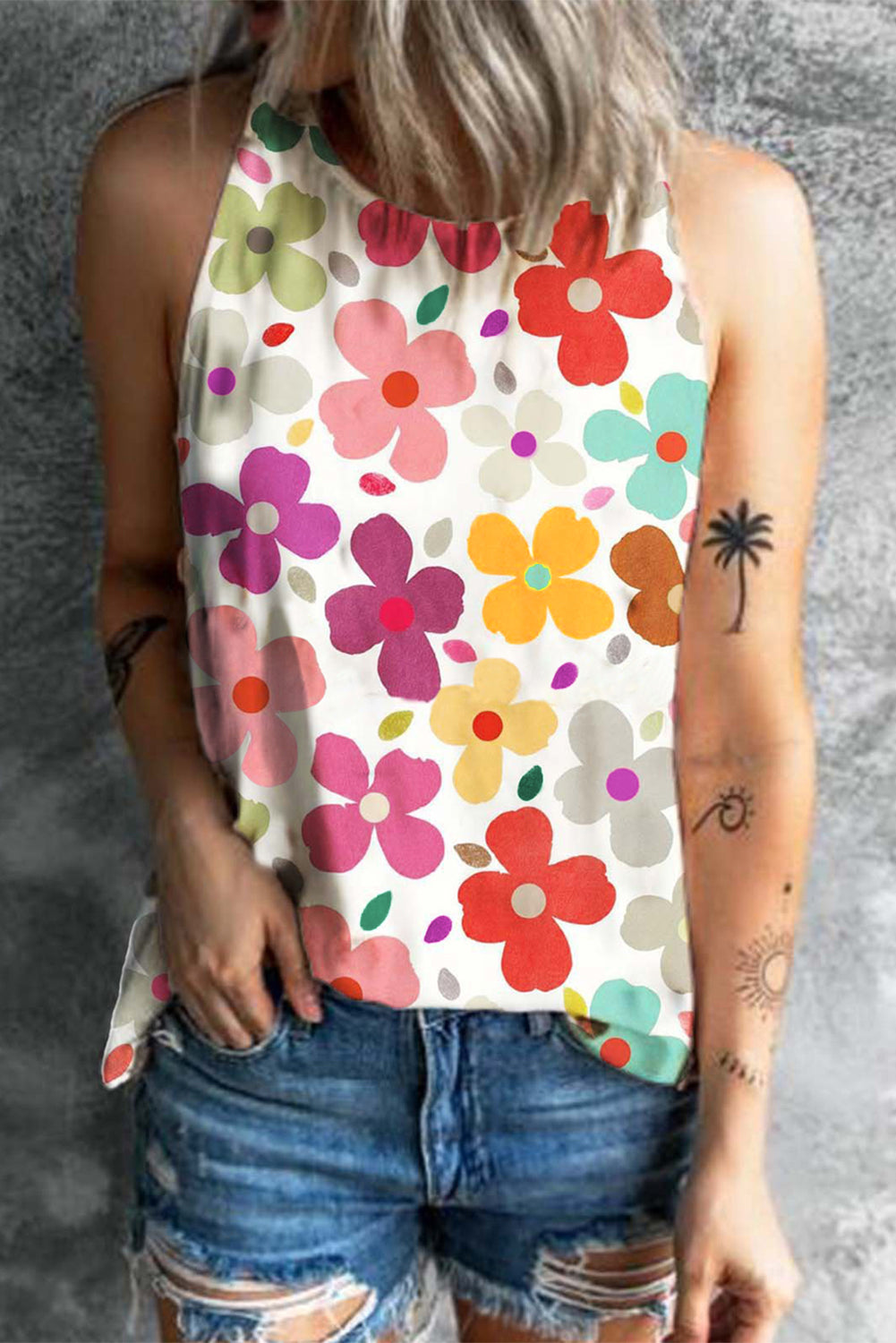 Flower Printed Round Neck Tank