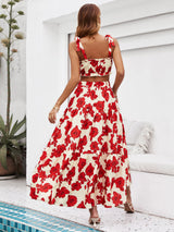 Honey Floral Tie Shoulder Top and Tiered Maxi Skirt Set