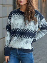 Contrast Round Neck Dropped Shoulder Sweater