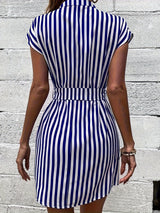 Tied Striped Cap Sleeve Mini Dress