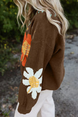 Flower V-Neck Dropped Shoulder Sweater