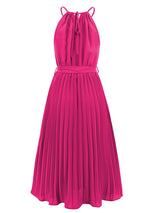 Pleated Spaghetti Strap Tie Waist Midi Dress