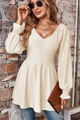 Peplum V-Neck Long Sleeve Blouse