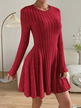 Ribbed Round Neck Long Sleeve Dress