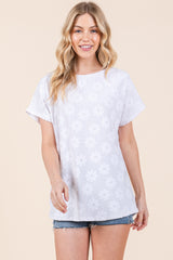 BOMBOM Floral Textured Short Sleeve T-Shirt