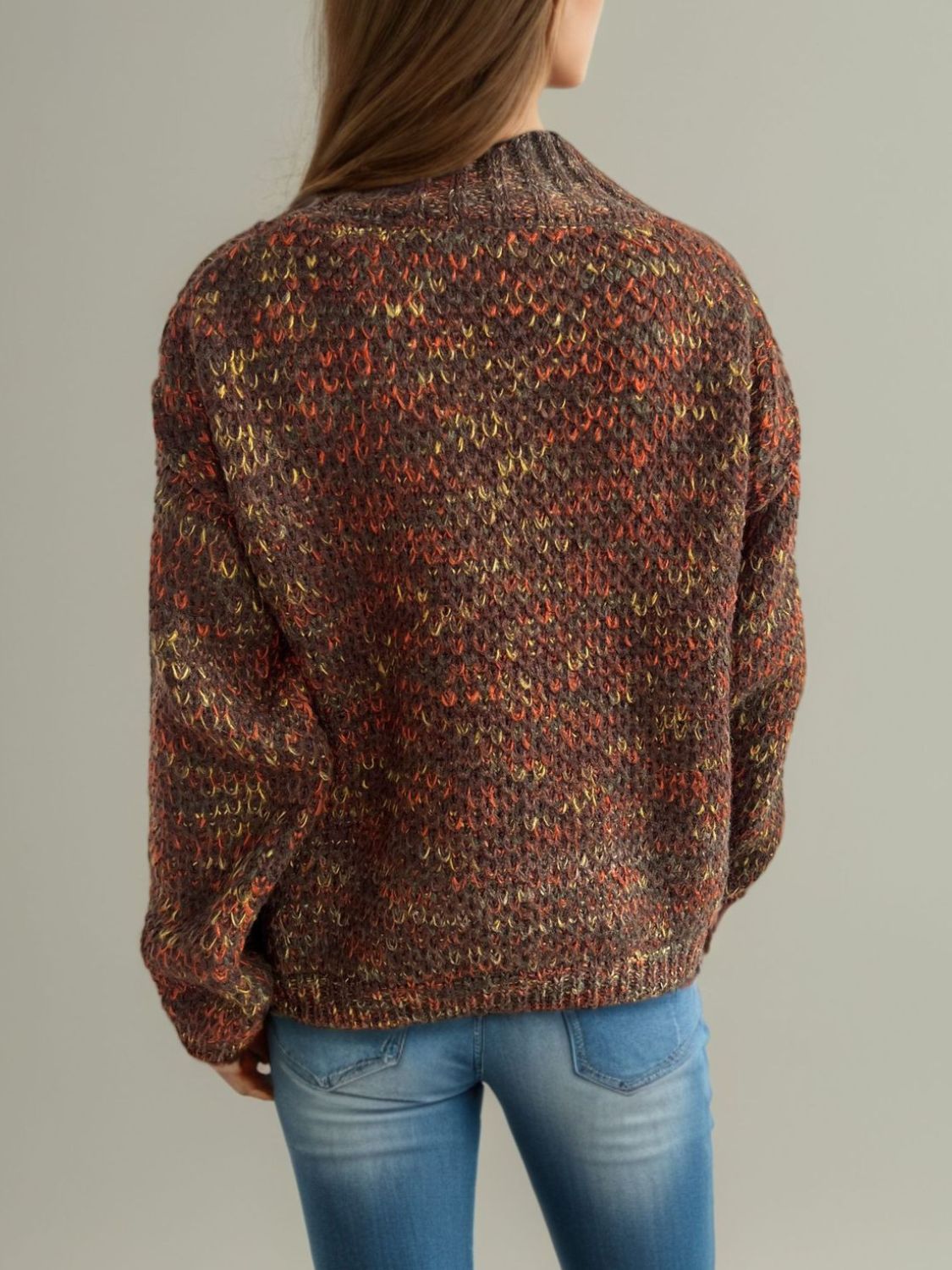 Heathered Turtleneck Dropped Shoulder Sweater