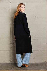 Waffle Knit Open Front Duster Cardigan With Pockets