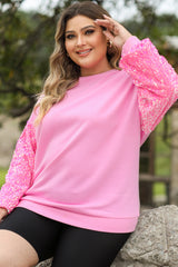 Plus Size Sequin Round Neck Dropped Shoulder Sweatshirt