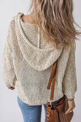 Openwork Dropped Shoulder Hooded Knit Top