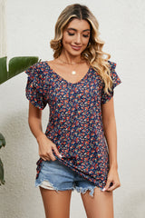 V-Neck Short Sleeve Blouse